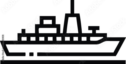 Modern Line Art Icon Representing a Large Naval Warship or Military Frigate Vessel