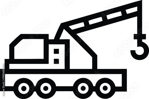 Mobile crane truck line icon depicting heavy lifting and construction vehicle equipment
