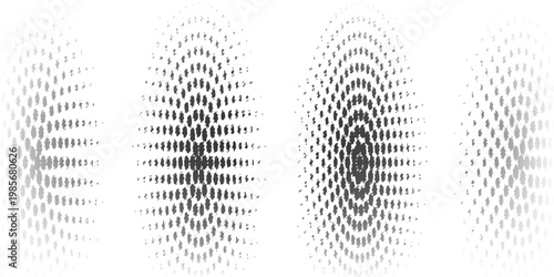 Set of halftone dots gradient pattern texture isolated on white background. Vector blot half tone