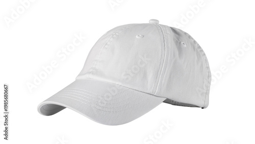 Tableau sur toile Plain white baseball cap with curved brim, isolated on transparent background
