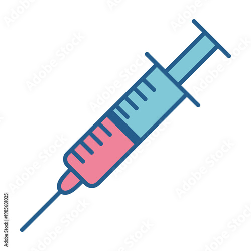 Medical syringe with pink liquid healthcare injection