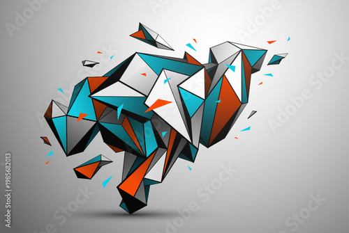 Abstract polygonal vector structure representing digital technology, AI network, data transformation and futuristic innovation concept.