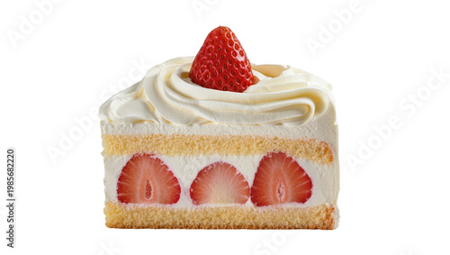 Fotografía Slice of strawberry shortcake with cream and fruit, isolated on transparent back