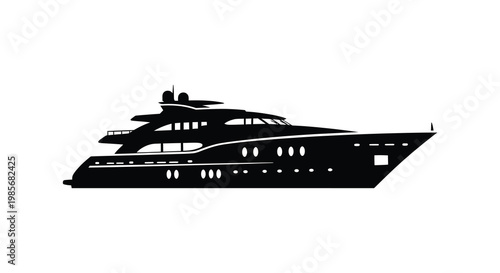 A striking black silhouette of a large luxurious yacht sailing on calm waters a modern design silhouette