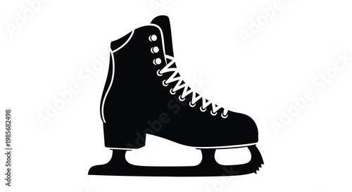 A striking black silhouette of a vintage ice skate laces detailed showcasing a classic winter sport silhouette