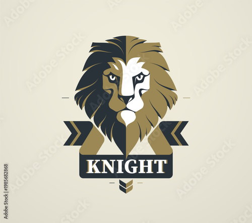 Warrior lion emblem inspired by knight honor, courage and dignity, created in timeless heraldic style for noble brands, teams and symbolic identity designs.