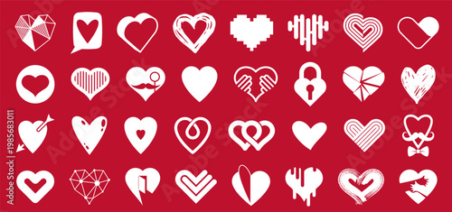 Hearts big vector set of different shapes and concepts logos or icons, love and care, health and cardiology, geometric and low poly, collection of heart shapes symbols.