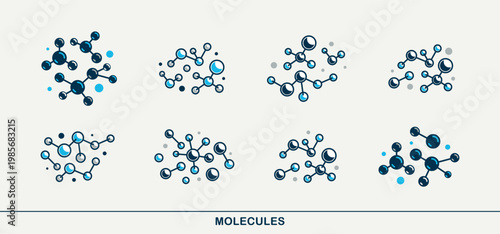 Molecule structure vector icons set, chemistry molecular microscopic structure, science and pharma theme.