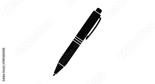 A sleek black ballpoint pen is displayed against a white background creating a striking silhouette high quality professional