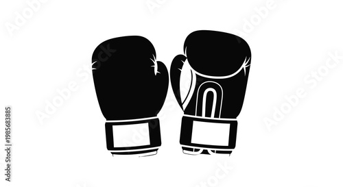 A striking image showcases a pair of black boxing gloves boldly presented as a dark silhouette high quality