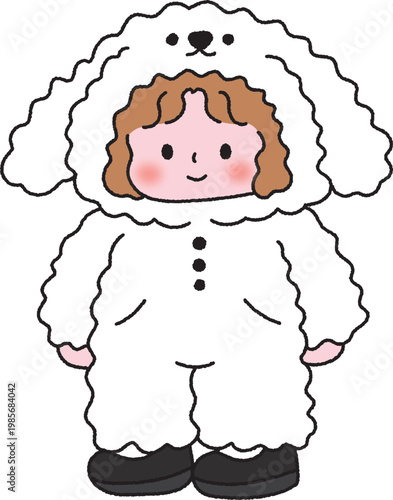 Cute Child Wearing Puppy Costume Cartoon Illustration