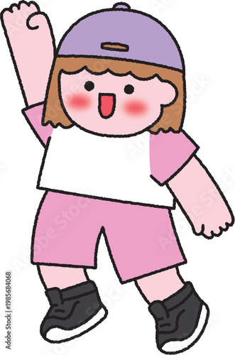 Cute Little Girl Waving Hand Cartoon Illustration