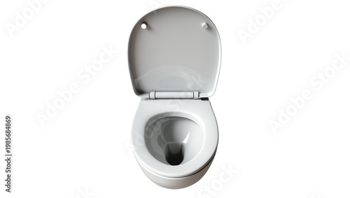 Modern white ceramic toilet bowl with open lid, isolated on transparent background