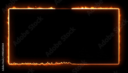 Rectangular Fiery Frame with Intense Orange Flames on Black Background