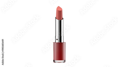 Peach lipstick with silver tube and red base, isolated on transparent background