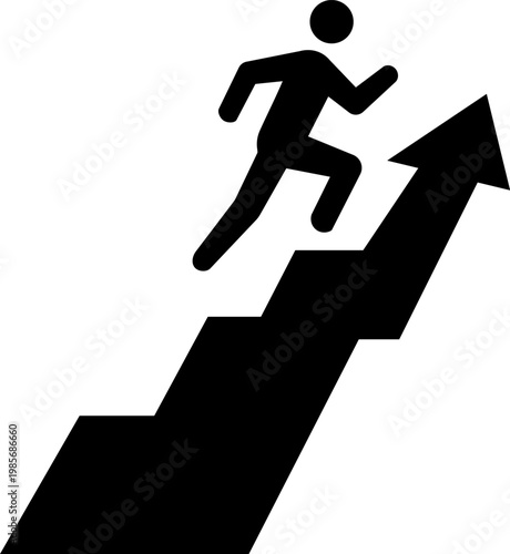 Fast Business Growth Concept with Running Person on Up Arrow Steps Silhouette