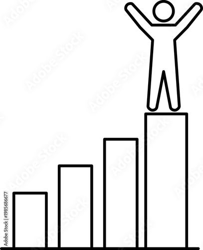 Business Success Concept with Person Standing on Top of Growth Bar Chart Line Icon