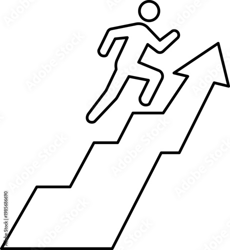 Business Growth Success Concept with Running Person on Up Arrow Steps Line Icon