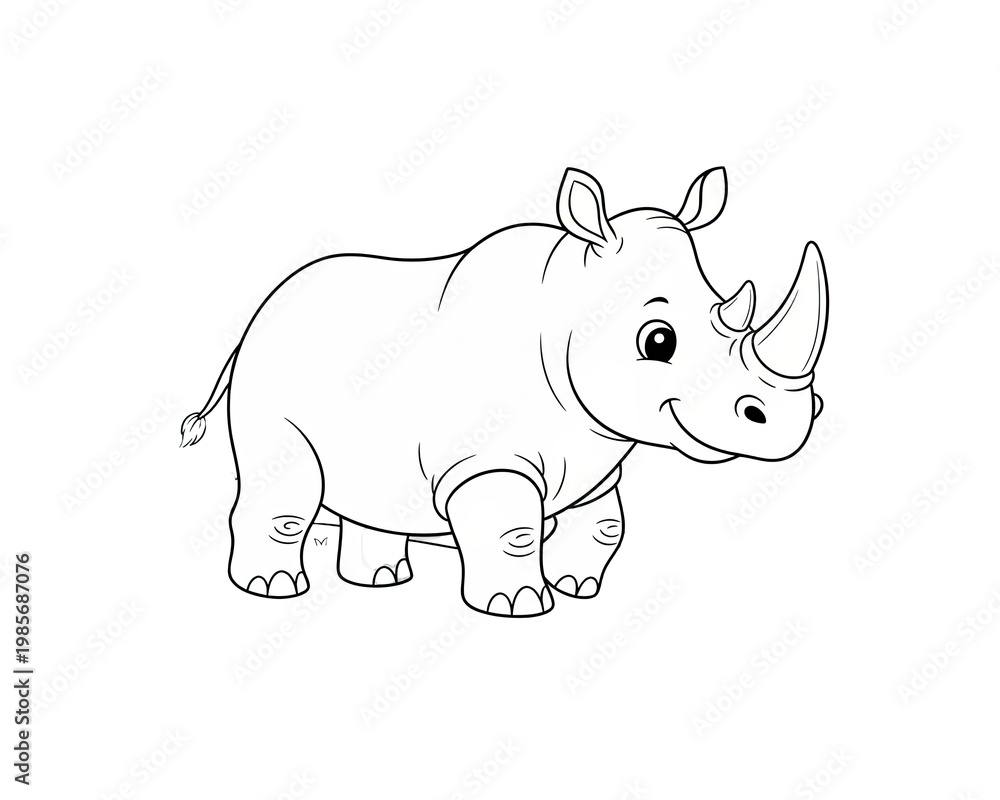 Obraz premium Cute safari rhinoceros standing, outline for coloring, black and white simple design