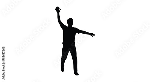 A dynamic image portrays a person throwing a ball upwards captured in a striking black silhouette high quality