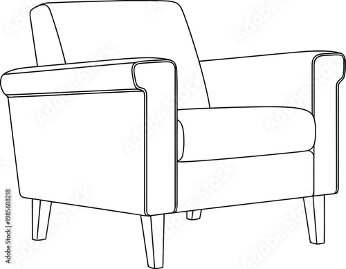 Elegant armchair sketch with classic design and wooden legs