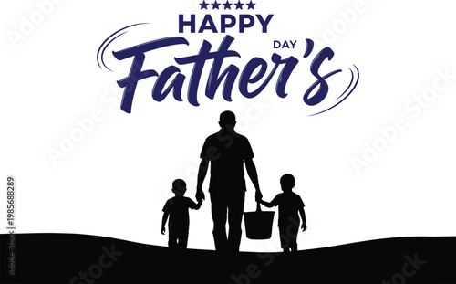 Happy father's day heartwarming silhouette of dad with children celebration