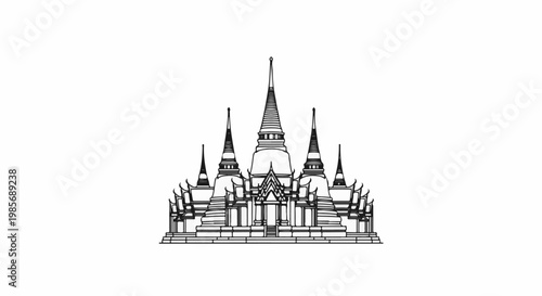 Ornate temple complex with multiple tiered spires and ornate rooflines