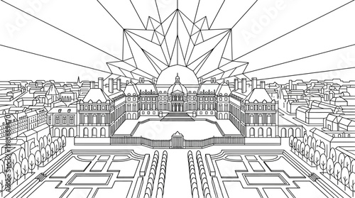 Architectural Perspective of Grand Palace with Geometric Elements