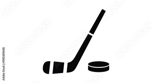 A simple black representation showcases a hockey stick and puck captured in a striking silhouette high quality professional