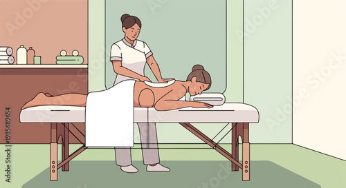 A professional therapist gives a soothing back massage to a client at a spa