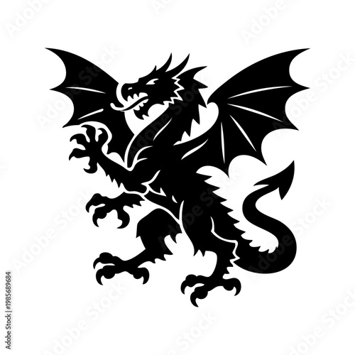 Logotipo con la silueta de un dragón con las alas abiertas, al estilo clásico de los emblemas medievales