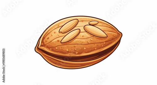 Stylized illustration of a whole almond nut with segmented pieces