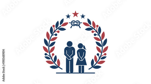 Family Icon Surrounded by Laurel Wreath and Stars