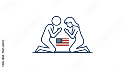 Praying Couple with American Flag Patriotism Unity