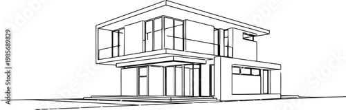 Modern architectural sketch of a two story contemporary house design
