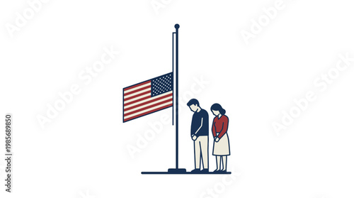 People Mourning Near Flag at Half-Staff