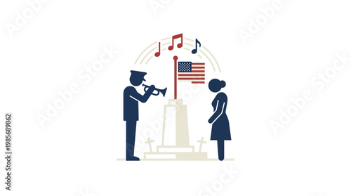 Memorial Day Ceremony Trumpeter Flag and Remembrance