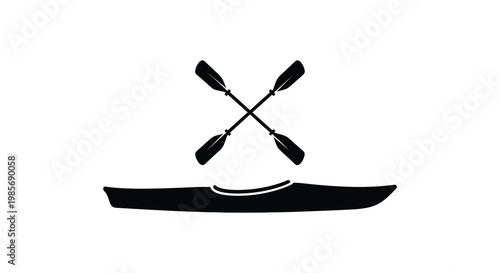 A black graphic depicts two crossed paddles above a sleek kayak representing watersports and outdoor adventure silhouette
