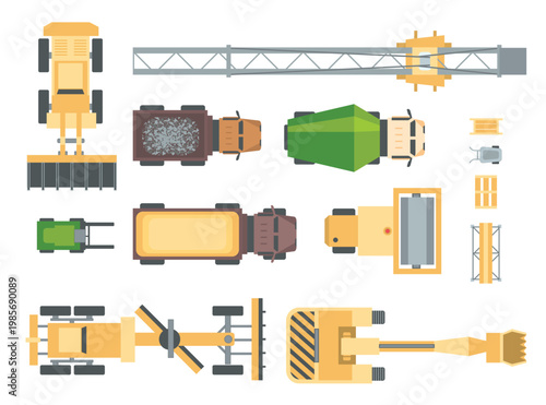 Top View Construction Vehicles Set
