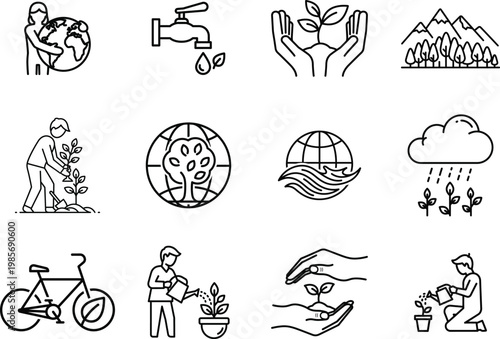 Environmental conservation icons sustainability nature and human interaction with earth