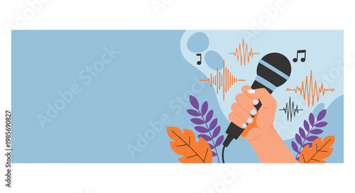 Microphone Waveform Press Freedom Day Flat Vector Banner