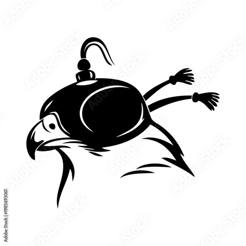 Logotipo con dibujo minimalista con líneas de una cabeza de halcón con capucha de cuero para cetrería 