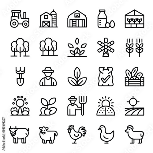 Essential Farming and Agriculture Outline Icons Collection for Modern Agricultural Themes