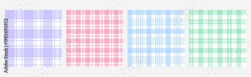 Seamless pastel vichy plaid pattern set in pink, blue, green and purple colors. Gingham check texture for fabric, tablecloth, napkin, picnic blanket, wallpaper, textile print, spring summer background