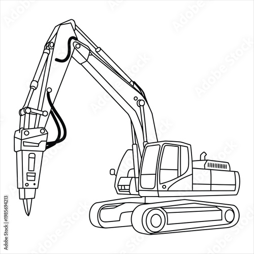 Heavy Duty Excavator with Hydraulic Breaker Attachment for Construction Site Work
