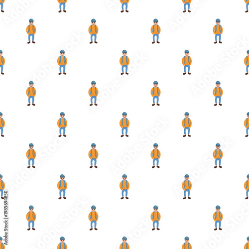 Cartoon traveler character with backpack repeating as a seamless pattern