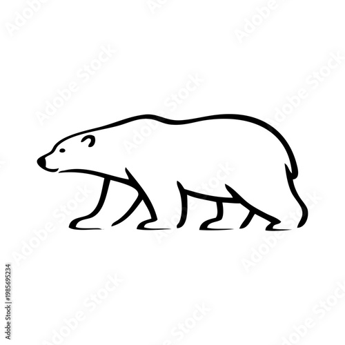 Logotipo con dibujo minimalista con líneas de un oso polar andando de perfil 