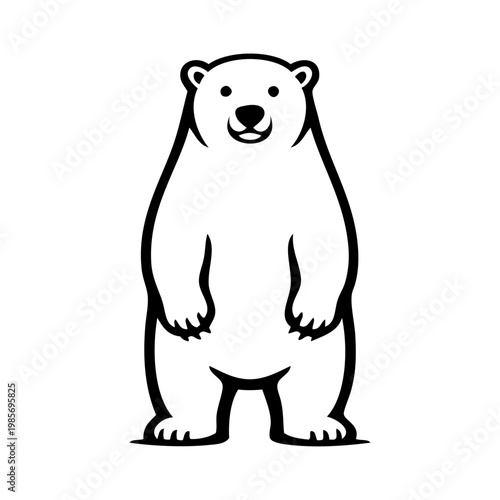 Logotipo con dibujo minimalista con líneas de un oso polar de pie visto de frente 