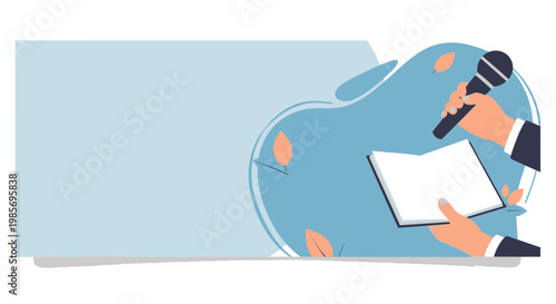 Open Book and Microphone in Hands Flat Vector Background for World Press Freedom Day