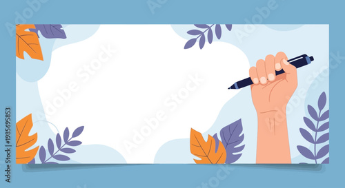 Hand Holding Pen Ready to Write for World Press Freedom Day Vector Background
